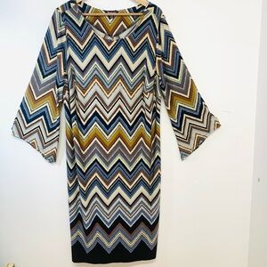 Roamans Midi Dress 20W Stretch Knit  Geometric Flare Sleeve‎ Shift Office Casual